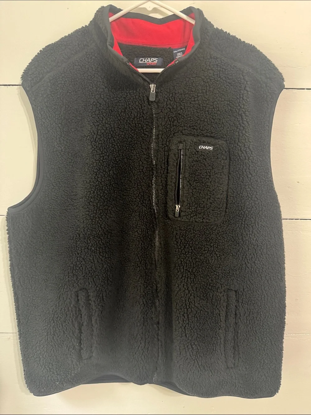 Chaps Black Sherpa Fleece Vest with Red Trim 2XL